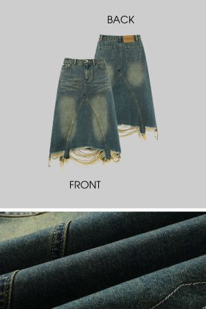 WARDEN EDGE Distressed Denim Skirt with Deconstructed Hem and Vintage Washed Edge