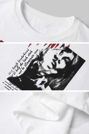 WARDEN EDGE Distressed Portrait Graphic Oversized Cropped Tee