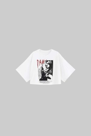 WARDEN EDGE Distressed Portrait Graphic Oversized Cropped Tee