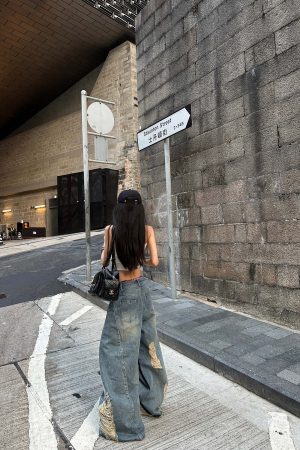 WARDEN EDGE Distressed Wide-Leg Denim Pants