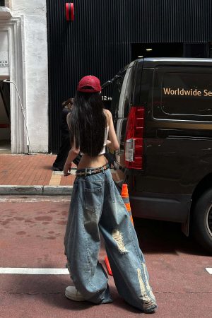 WARDEN EDGE Distressed Wide-Leg Denim Pants