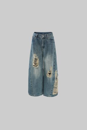 WARDEN EDGE Distressed Wide-Leg Denim Pants