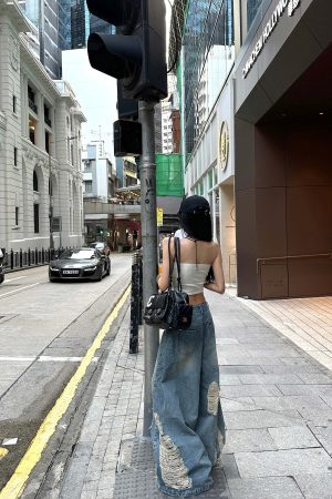 WARDEN EDGE Distressed Wide-Leg Denim Pants