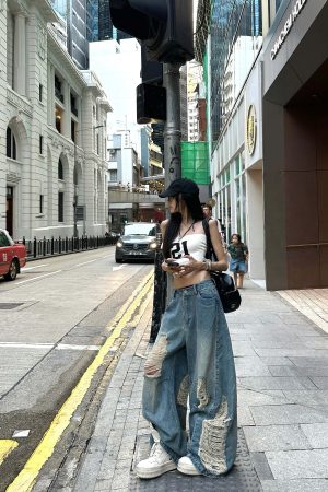 WARDEN EDGE Distressed Wide-Leg Denim Pants