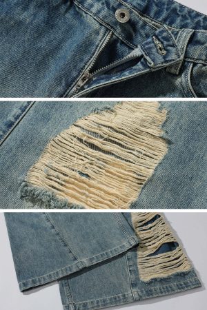 WARDEN EDGE Distressed Wide-Leg Denim Pants