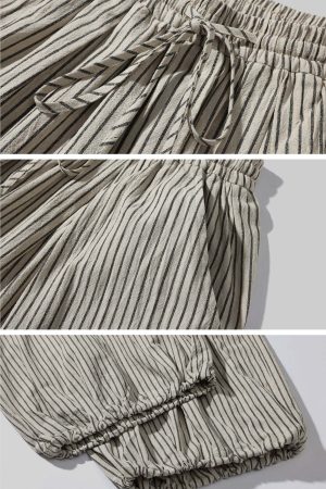 WARDEN EDGE Drawstring Wide Stripe Pants in Washed Linen