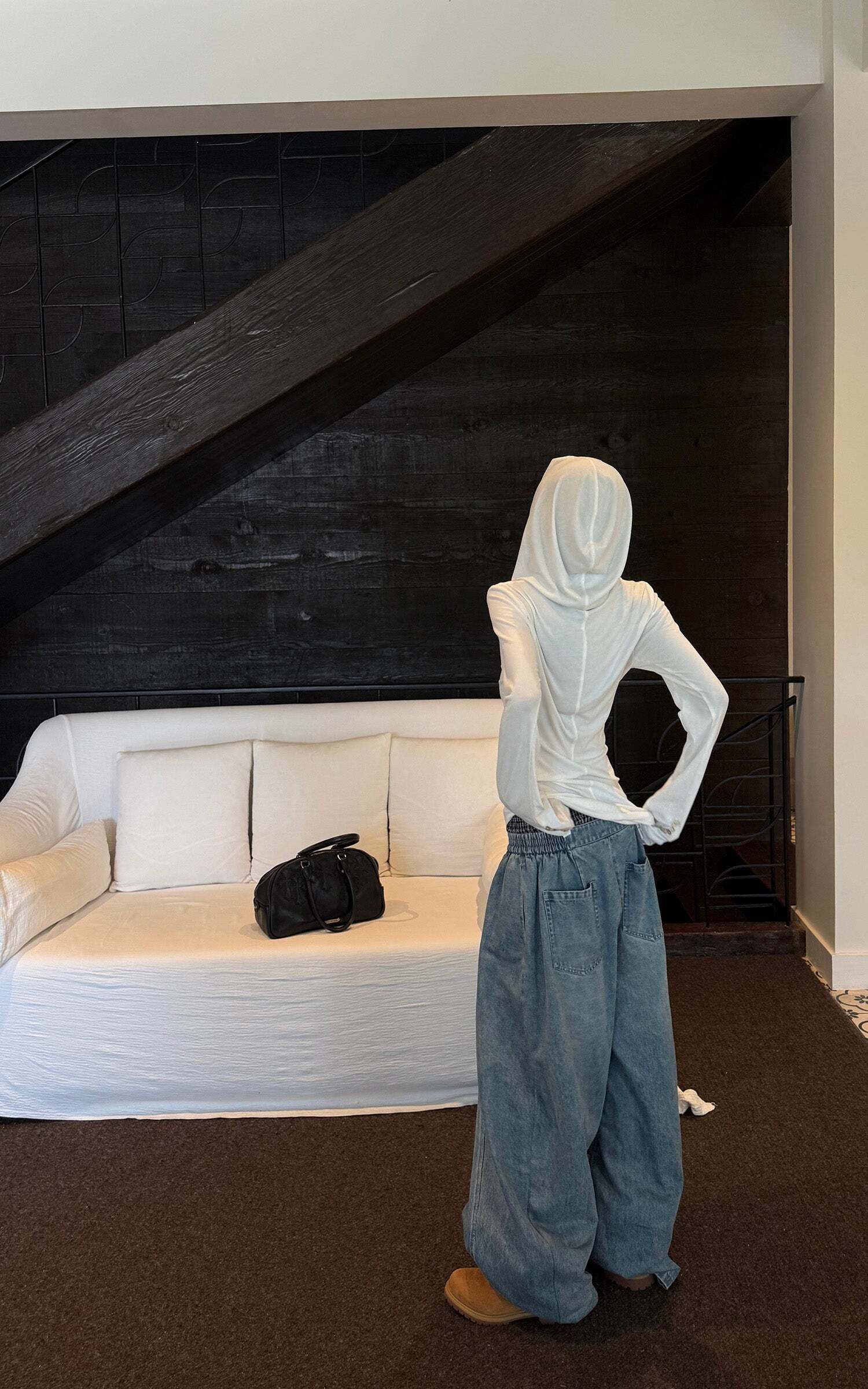 WARDEN EDGE Elastic Waist Wide Leg Denim Pants WARDEN EDGE Elastic Waist Wide Leg Denim Pants