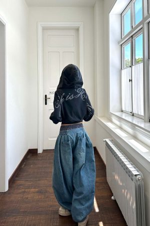 WARDEN EDGE Elastic Waist Wide Leg Denim Pants