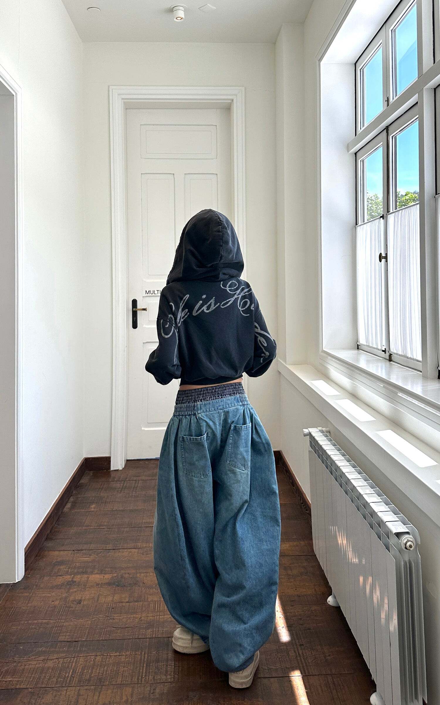 WARDEN EDGE Elastic Waist Wide Leg Denim Pants WARDEN EDGE Elastic Waist Wide Leg Denim Pants