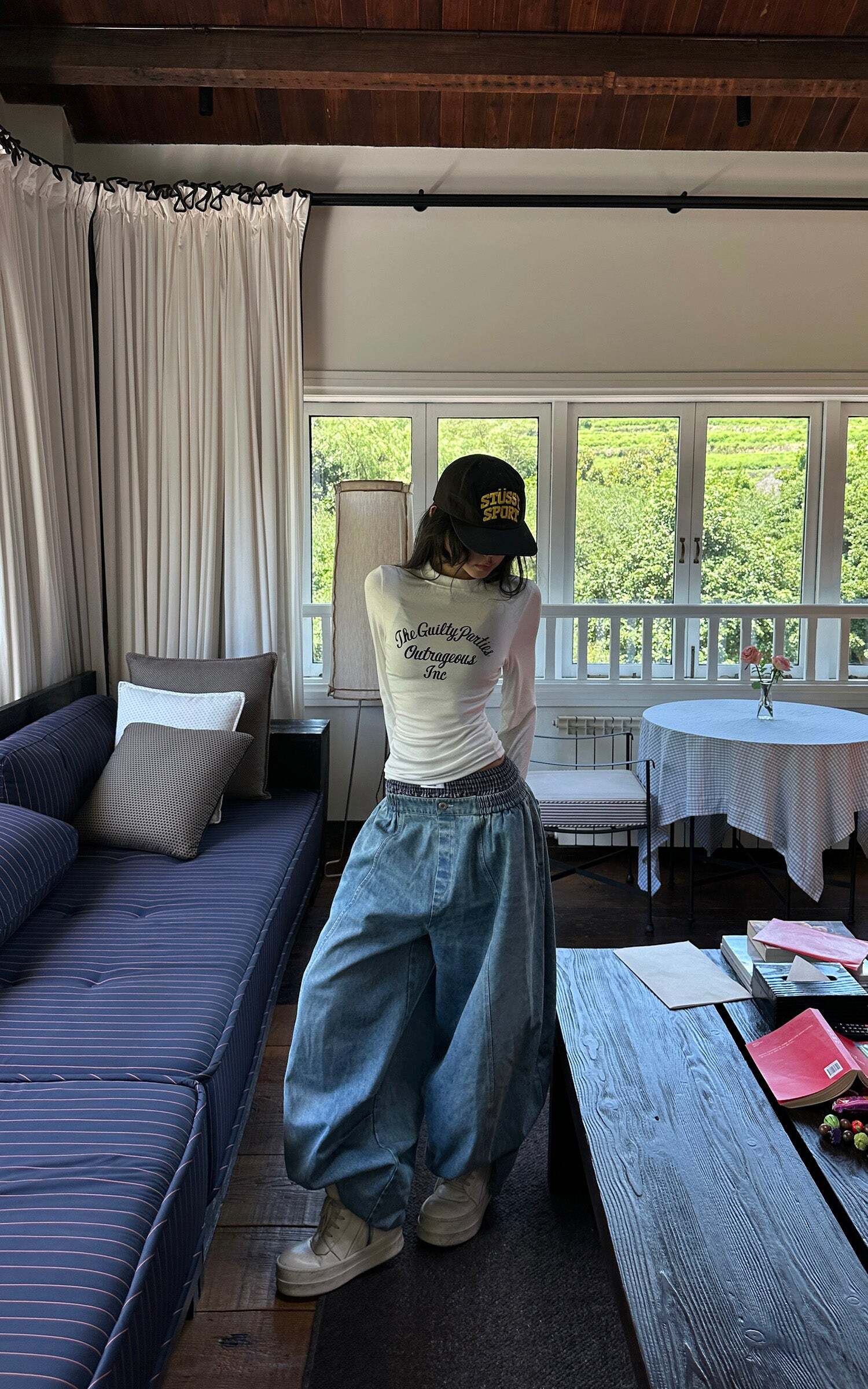 WARDEN EDGE Elastic Waist Wide Leg Denim Pants WARDEN EDGE Elastic Waist Wide Leg Denim Pants