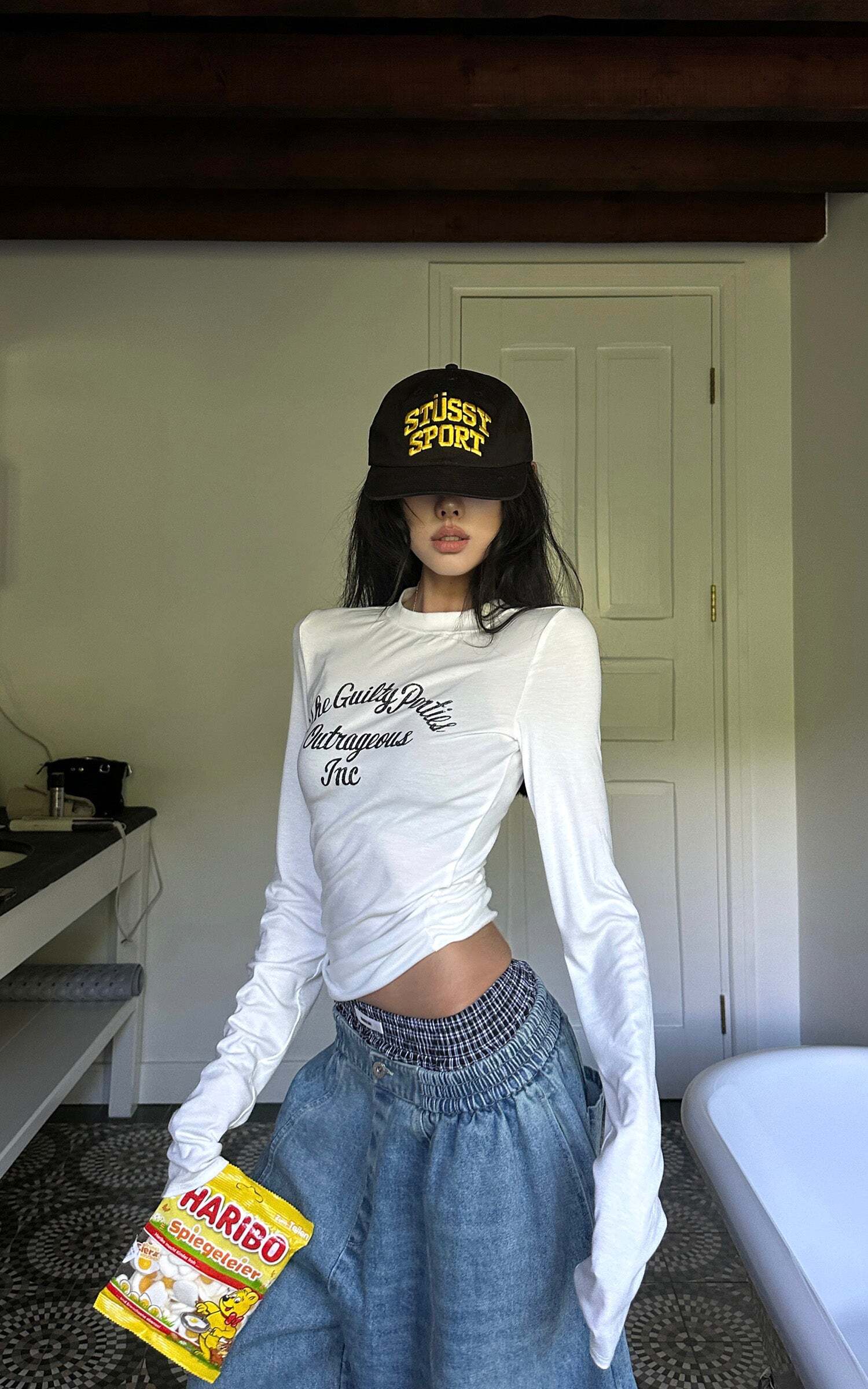 WARDEN EDGE Elastic Waist Wide Leg Denim Pants WARDEN EDGE Elastic Waist Wide Leg Denim Pants