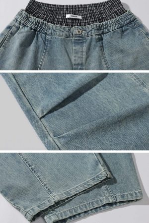 WARDEN EDGE Elastic Waist Wide Leg Denim Pants