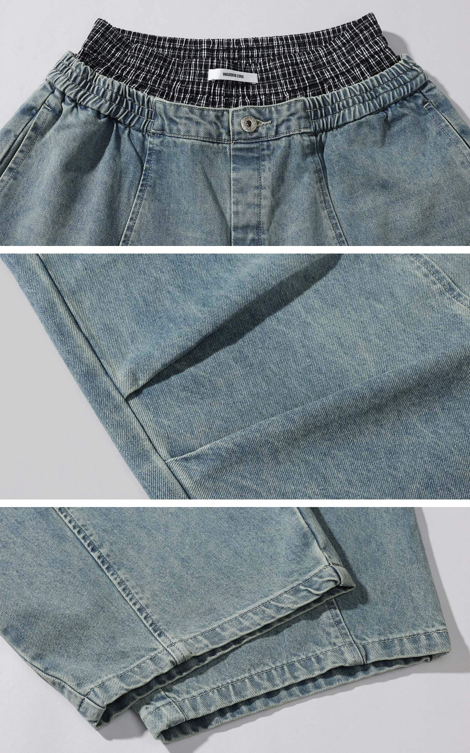WARDEN EDGE Elastic Waist Wide Leg Denim Pants WARDEN EDGE Elastic Waist Wide Leg Denim Pants