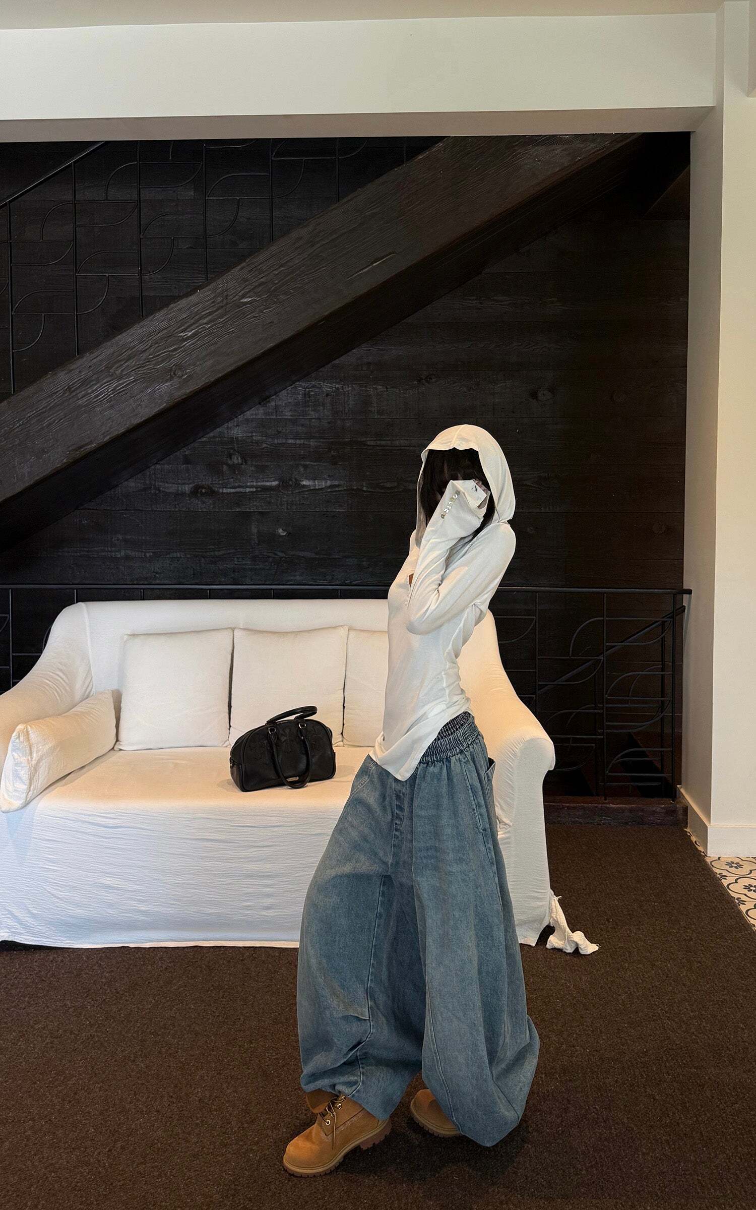 WARDEN EDGE Elastic Waist Wide Leg Denim Pants WARDEN EDGE Elastic Waist Wide Leg Denim Pants