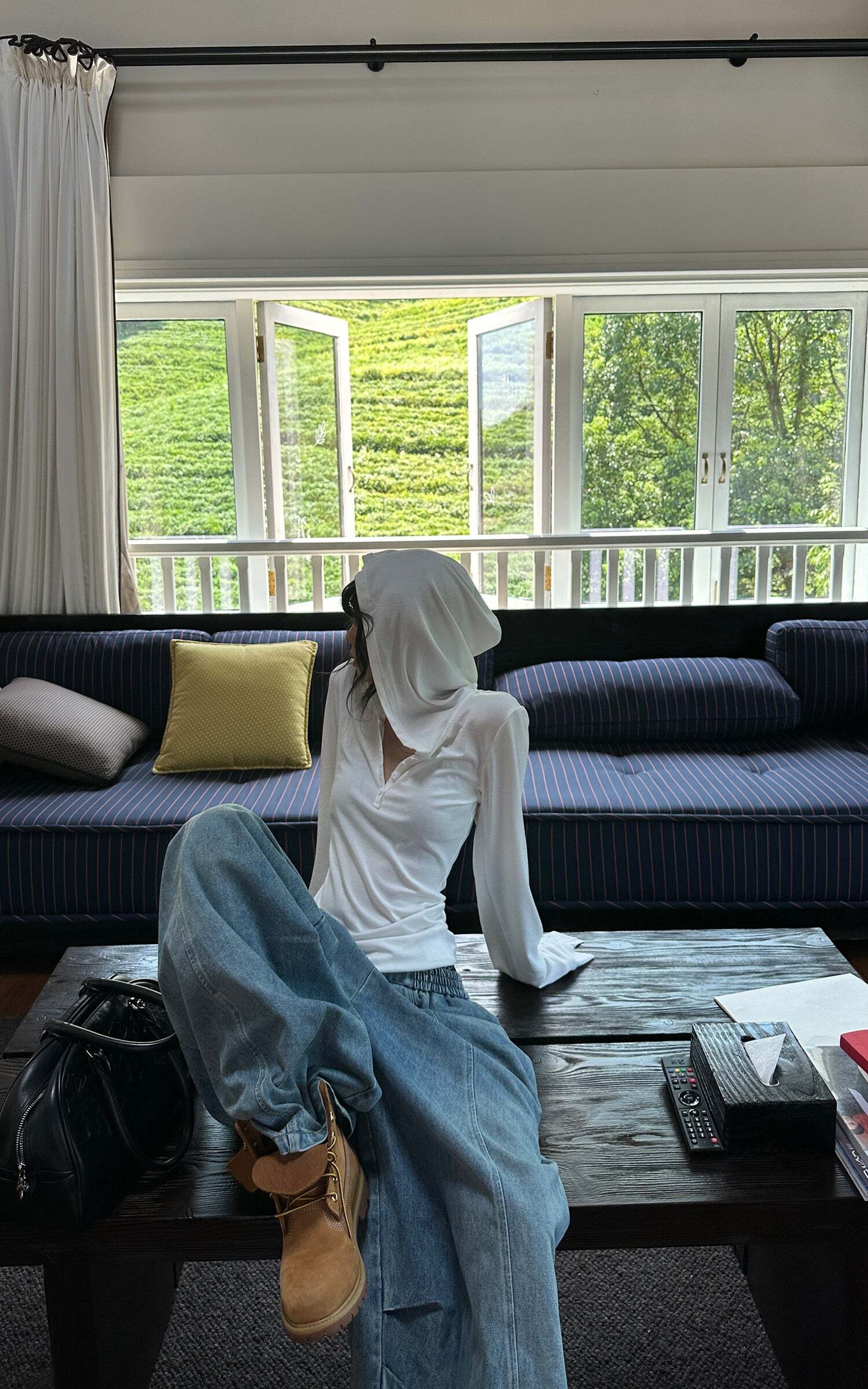 WARDEN EDGE Elastic Waist Wide Leg Denim Pants WARDEN EDGE Elastic Waist Wide Leg Denim Pants