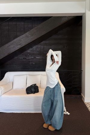 WARDEN EDGE Elastic Waist Wide Leg Denim Pants