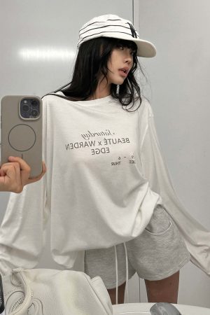 WARDEN EDGE Graphic Print Long Sleeve T-Shirt Minimal Streetwear Style