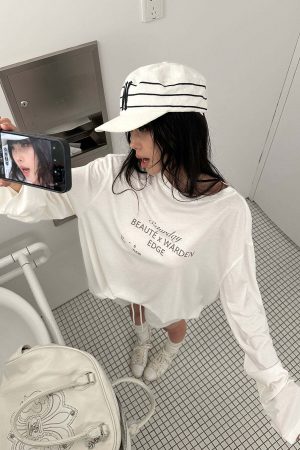 WARDEN EDGE Graphic Print Long Sleeve T-Shirt Minimal Streetwear Style