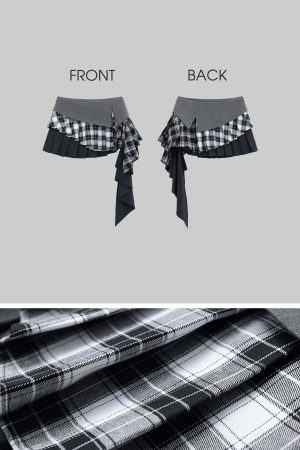 WARDEN EDGE Grey Knit Pullover & Asymmetrical Plaid Skirt Set