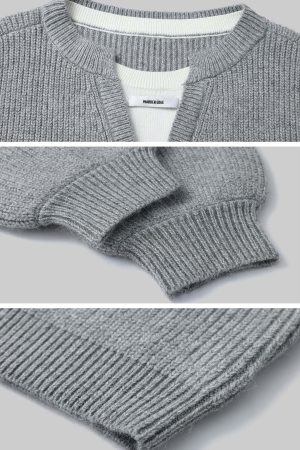 WARDEN EDGE Grey Knit Pullover & Asymmetrical Plaid Skirt Set