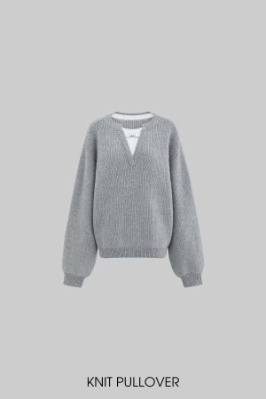 WARDEN EDGE Grey Knit Pullover & Asymmetrical Plaid Skirt Set