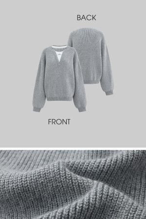 WARDEN EDGE Grey Knit Pullover & Asymmetrical Plaid Skirt Set