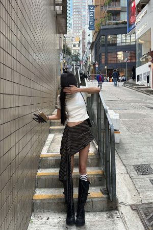 WARDEN EDGE Irregular Plaid A-Line Skirt