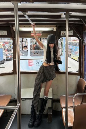 WARDEN EDGE Irregular Plaid A-Line Skirt