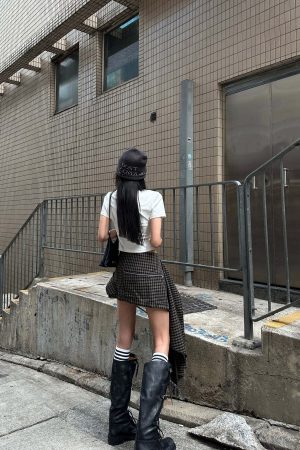 WARDEN EDGE Irregular Plaid A-Line Skirt