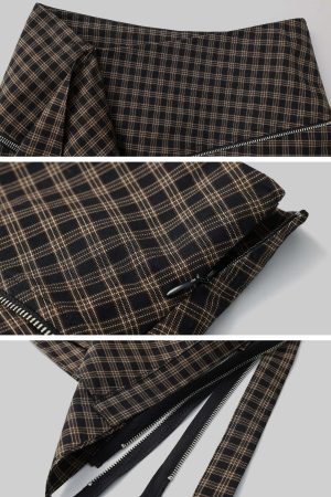 WARDEN EDGE Irregular Plaid A-Line Skirt