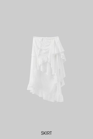 WARDEN EDGE Layered Asymmetric Midi Skirt in Mixed Textures