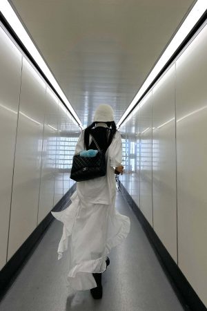 WARDEN EDGE Layered Asymmetric Midi Skirt in Mixed Textures