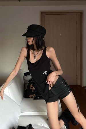 WARDEN EDGE Layered Draped Tank Top with Side Strap