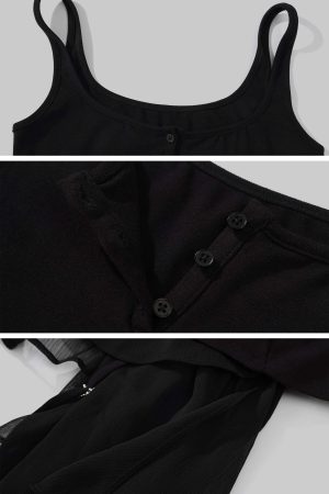 WARDEN EDGE Layered Mesh Hem Dress with Raw Draping