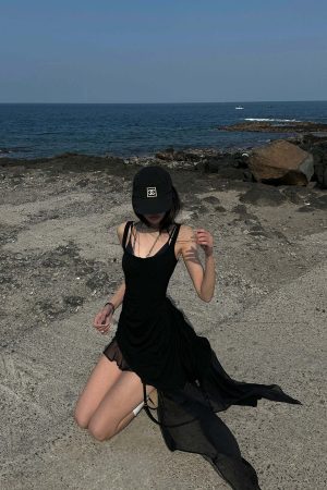 WARDEN EDGE Layered Mesh Hem Dress with Raw Draping