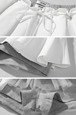 WARDEN EDGE Layered Mini Skirt with Contrast Drawstring Waist and Sporty Cotton Shorts