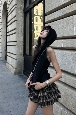 WARDEN EDGE Layered Mini Skirt with Drawstring Detail