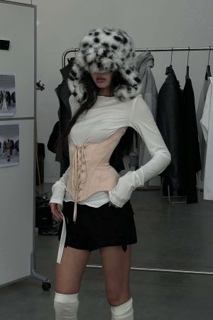 WARDEN EDGE Long-Sleeve T-Shirt Tied-Waist Corset Set