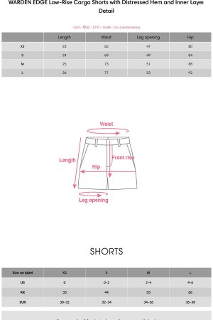 WARDEN EDGE Low-Rise Cargo Shorts with Distressed Hem and Inner Layer Detail