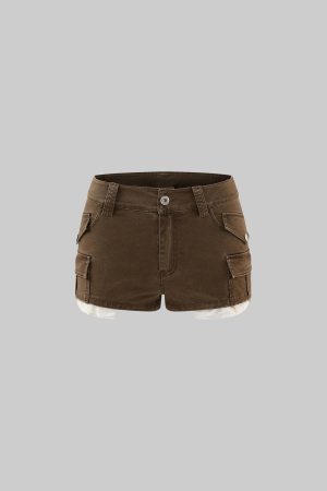 WARDEN EDGE Low-Rise Cargo Shorts with Distressed Hem and Inner Layer Detail