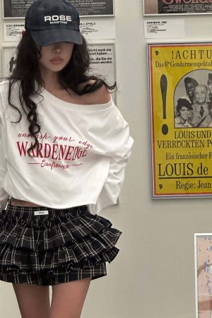 WARDEN EDGE Off-Shoulder Cropped Long Sleeve Tee with Asymmetric Hem