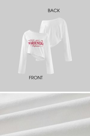 WARDEN EDGE Off-Shoulder Cropped Long Sleeve Tee with Asymmetric Hem