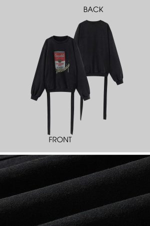 WARDEN EDGE Oversized Graphic Sweatshirt with Vintage Campbell Print and Strap Hem Detail