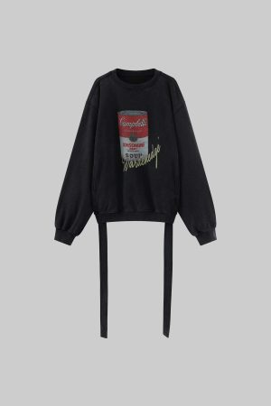 WARDEN EDGE Oversized Graphic Sweatshirt with Vintage Campbell Print and Strap Hem Detail