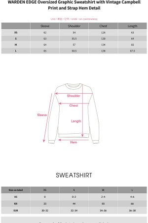 WARDEN EDGE Oversized Graphic Sweatshirt with Vintage Campbell Print and Strap Hem Detail