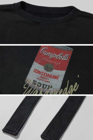 WARDEN EDGE Oversized Graphic Sweatshirt with Vintage Campbell Print and Strap Hem Detail