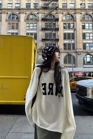 WARDEN EDGE Oversized Knit Sweater with Distressed Bold WRE Logo