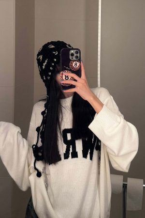 WARDEN EDGE Oversized Knit Sweater with Distressed Bold WRE Logo