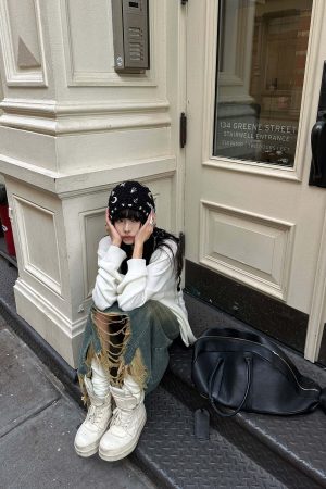 WARDEN EDGE Oversized Knit Sweater with Distressed Bold WRE Logo