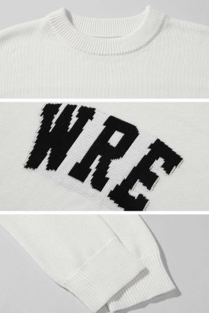 WARDEN EDGE Oversized Knit Sweater with Distressed Bold WRE Logo
